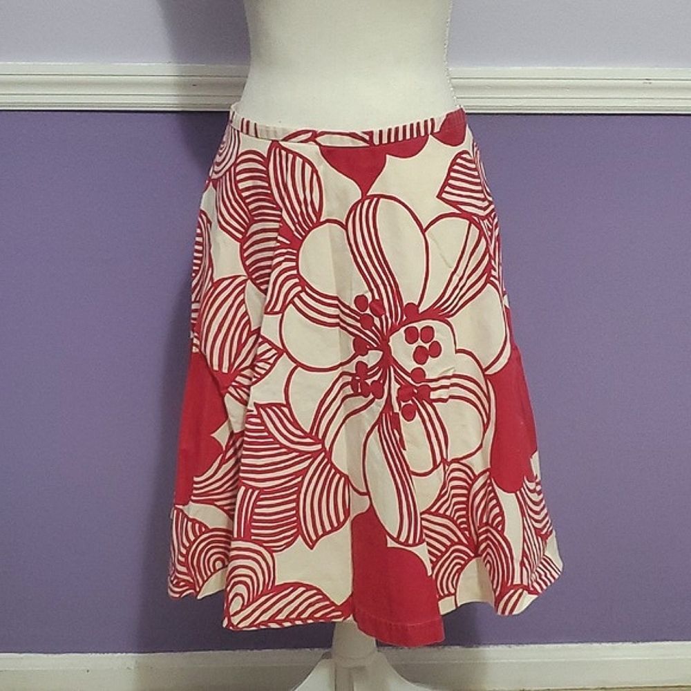 French Connection Cream & Fuschia Hibiscus Tropical A-line Mini Skirt 6